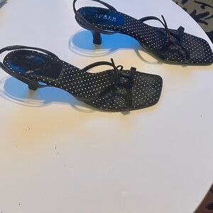 Lauren black high polish patent leather kitten sandals 7.5